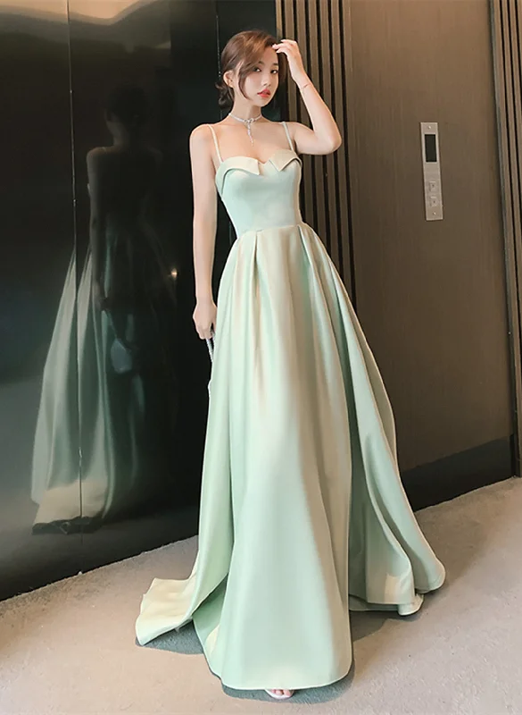 Simple Sweetheart Straps Satin Long Party Dress, A-line Satin Green Prom Dress Tunics New arrival