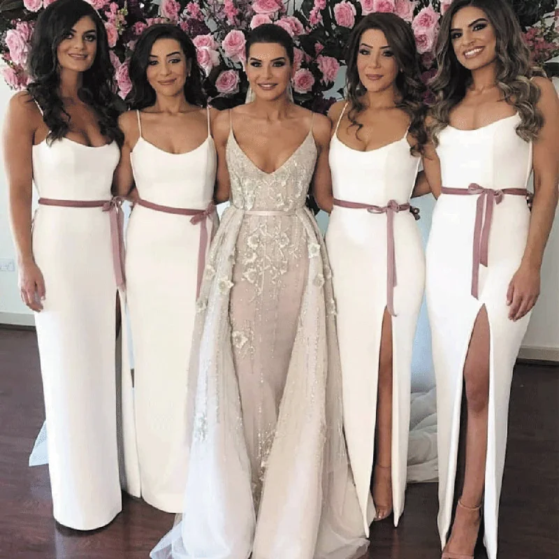 spaghetti straps ivory bridesmaid dresses long 2020 mermaid western style cheap wedding party dress Tunics Evening elegant