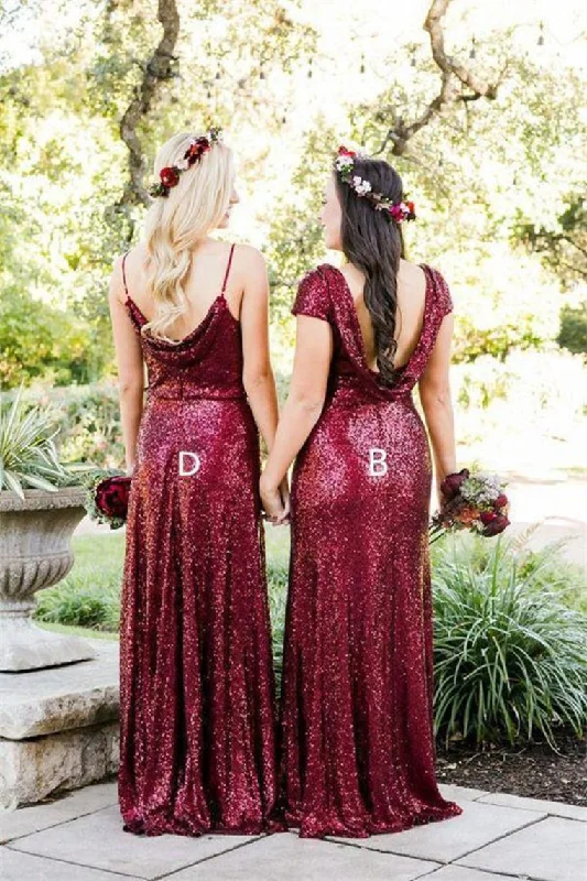 Sparkly Long Burgudny Sequin Shiny Wedding Party Dresses Bridesmaid Dresses Tunics Cozy soft