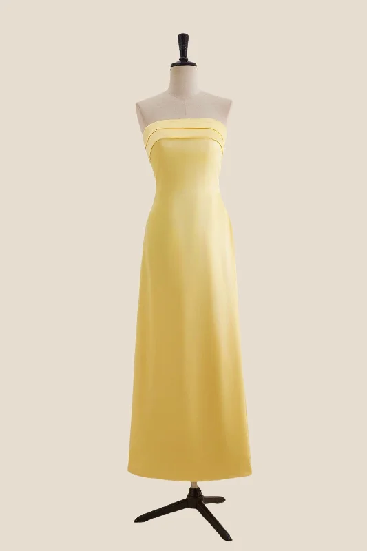 Strapless Yellow A-line Long Party Dress Tunics Top Casual