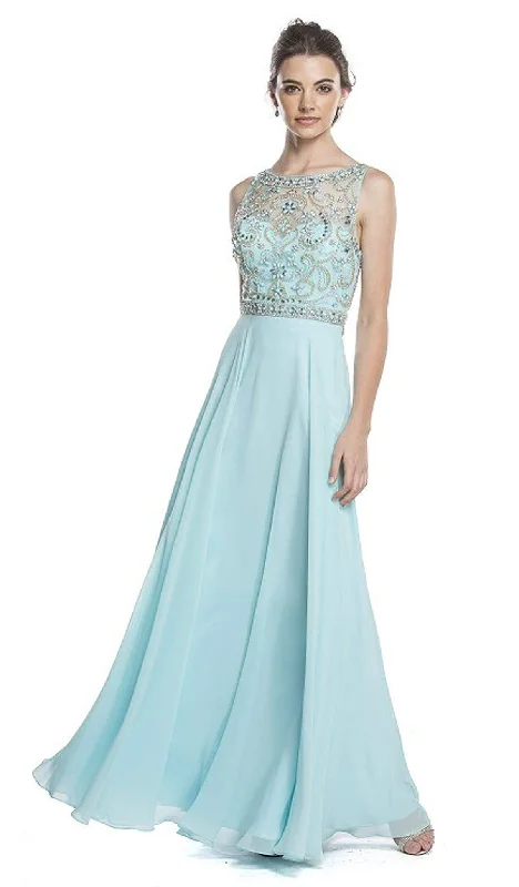 Trevi Collection - Embellished Sleeveless A-Line Evening Dress Tunics Recommended stylist