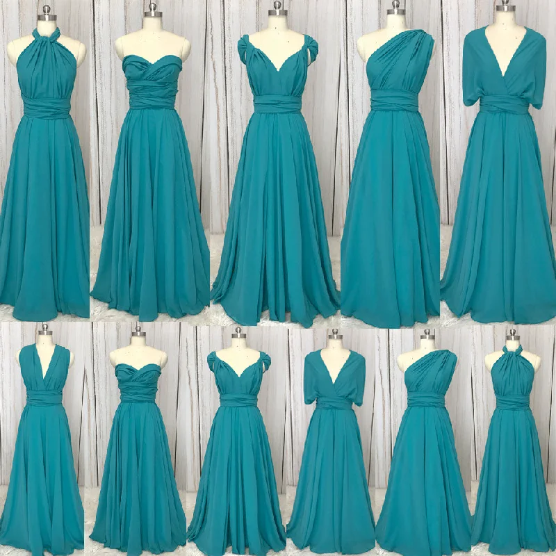 turquoise blue bridesmaid dresses long convertible chiffon cheap 2020 wedding party dress Tunics Fleece cozy