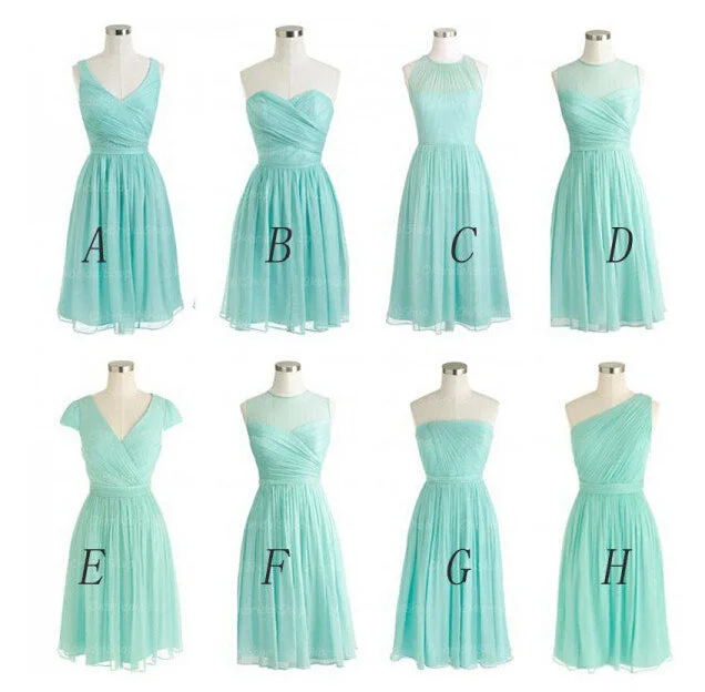 turquoise blue bridesmaid dresses short cheap chiffon mismatched cute custom wedding party dress Tunics Vintage classic