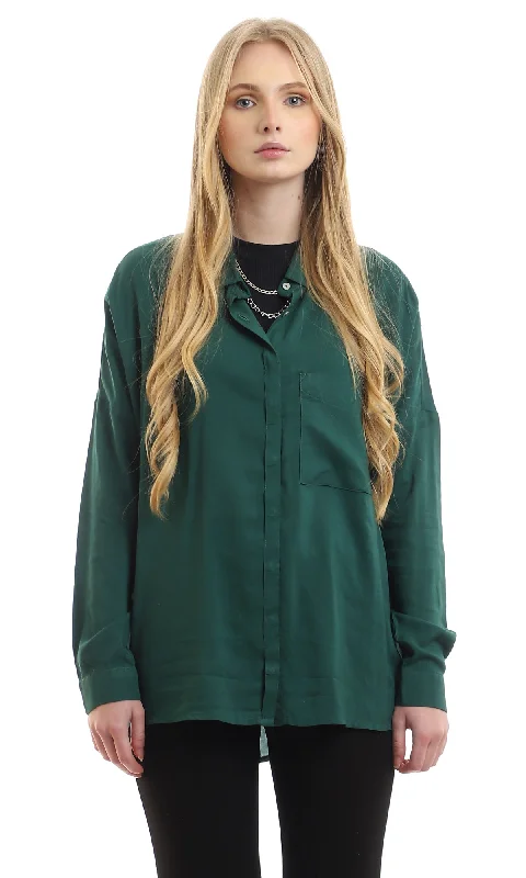 96482 Practical Plain Hidden Buttons Dark Green Shirt Elasticated Padded Insulated