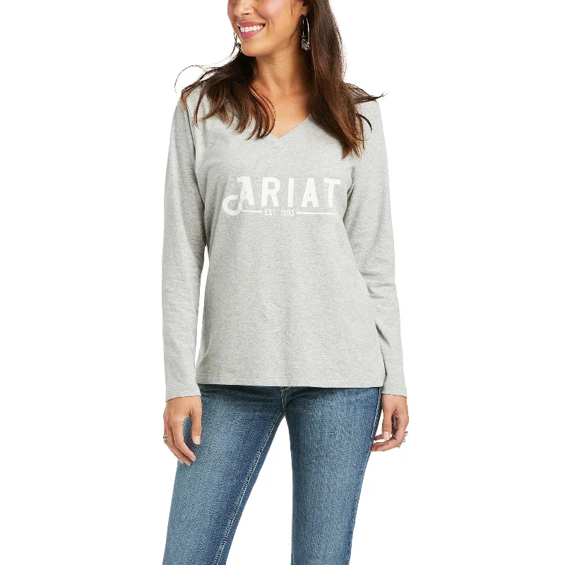 Ariat Ladies REAL Long Sleeve Heather Grey Logo Tee 10037525 Chenille Blend Fleece Blend Nylon Blend