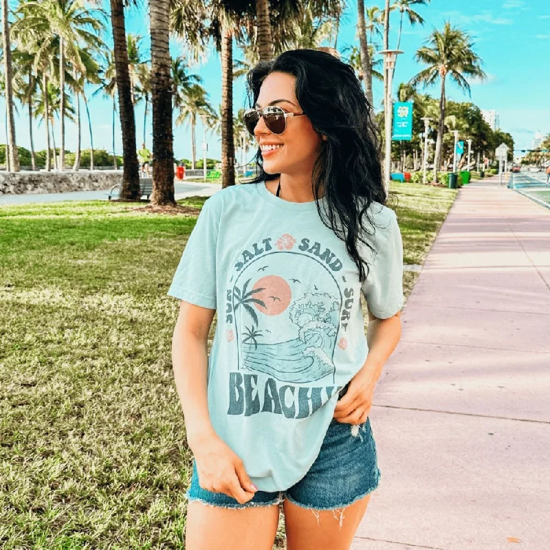 Beachy Tee - Dusty Blue Striped Floral Plaid