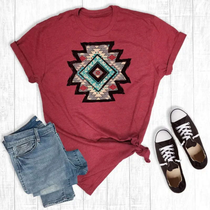 Rebel Rose Western Tribal Aztec Cardinal Tee Cozy Warm Stylish