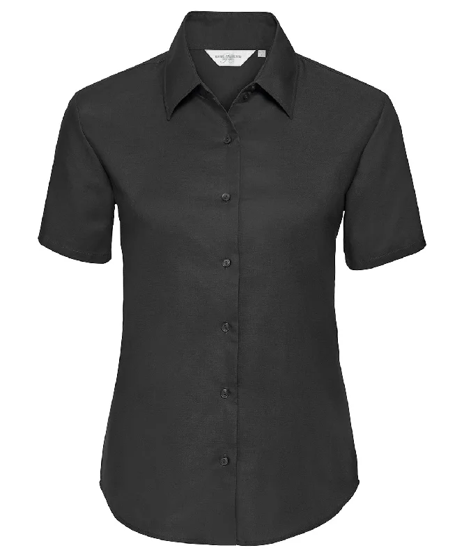 Black - Women's short sleeve Oxford shirt Polka Dot Checkered Tartan