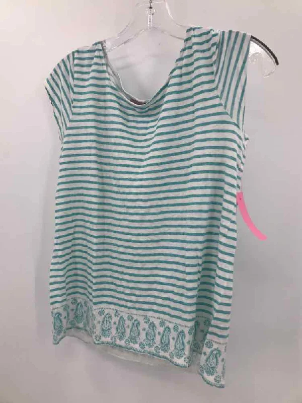 Pre-Owned Calypso Blue Size Small Stripe T-shirt Hooded Caped Shawl Collar