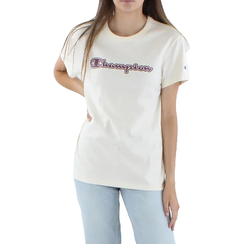 Champion Womens Logo Crewneck T-Shirt Chenille Brocade Lace