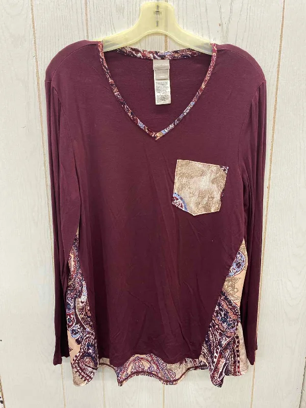 Chico's Burgundy Womens Size L Shirt Collared Crew Neck Turtle Neck