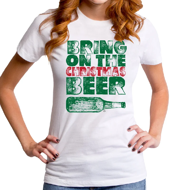 Christmas Beer Women's T-Shirt Zippered Front Buttoned Front Snap Front