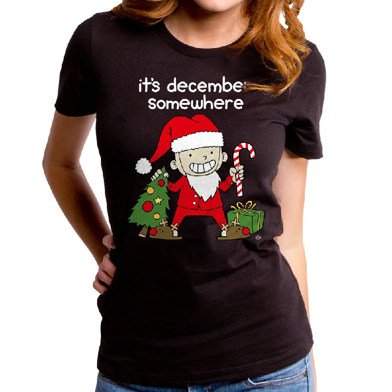 December Somewhere Women's T-Shirt Polka Dot Checkered Tartan