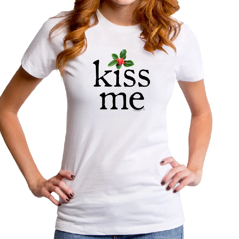 Kiss Me Women's T-Shirt Embroidered Appliqued Beaded