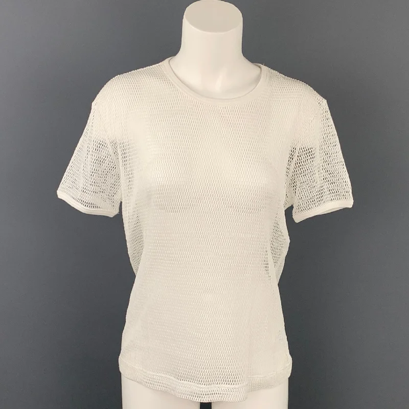 DRIES VAN NOTEN Size L White Mesh Cotton T-Shirt Iron Safe Non-Iron Wrinkle Free