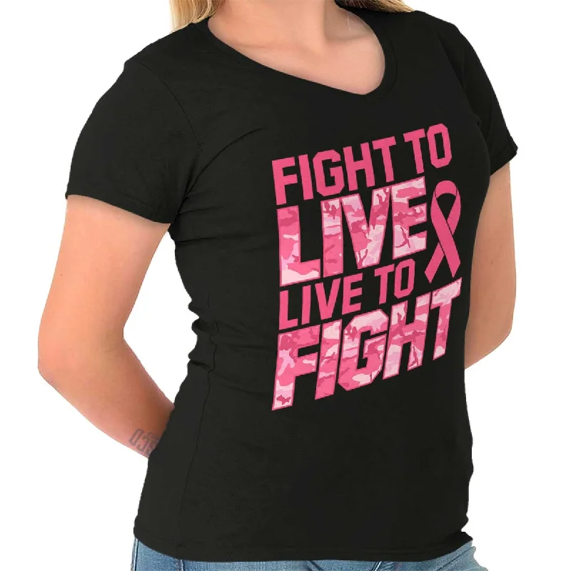 Breast Cancer Awareness Junior Fit V-Neck T Shirt Fleece Fabric Down Fabric Feather Fabric