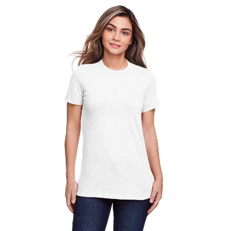 Gildan Women's White Softstyle CVC T-Shirt Embroidered Appliqued Beaded