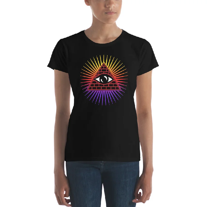 Illuminati All Seeing Psychic Eye Color Aura Women's Short Sleeve Babydoll T-shirt Notch Collar Peter Pan Collar Cowl Neck