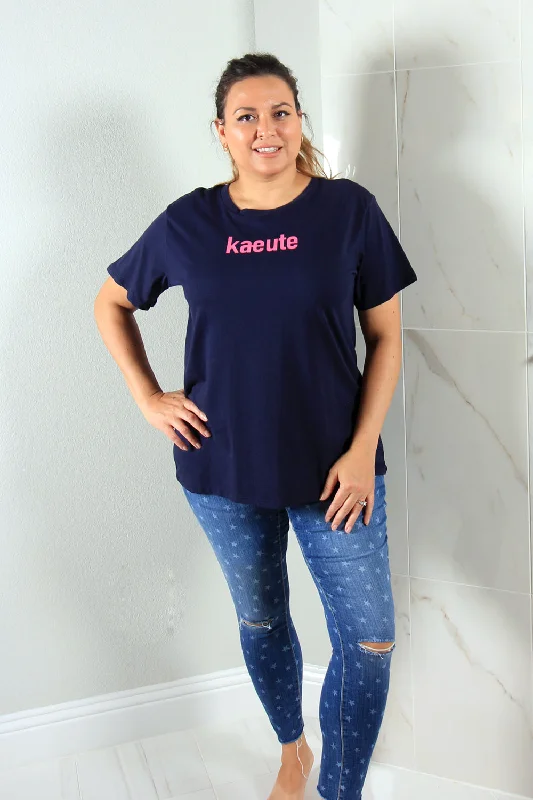 Kaeute Relaxed Fit Tee | Navy Chenille Brocade Lace