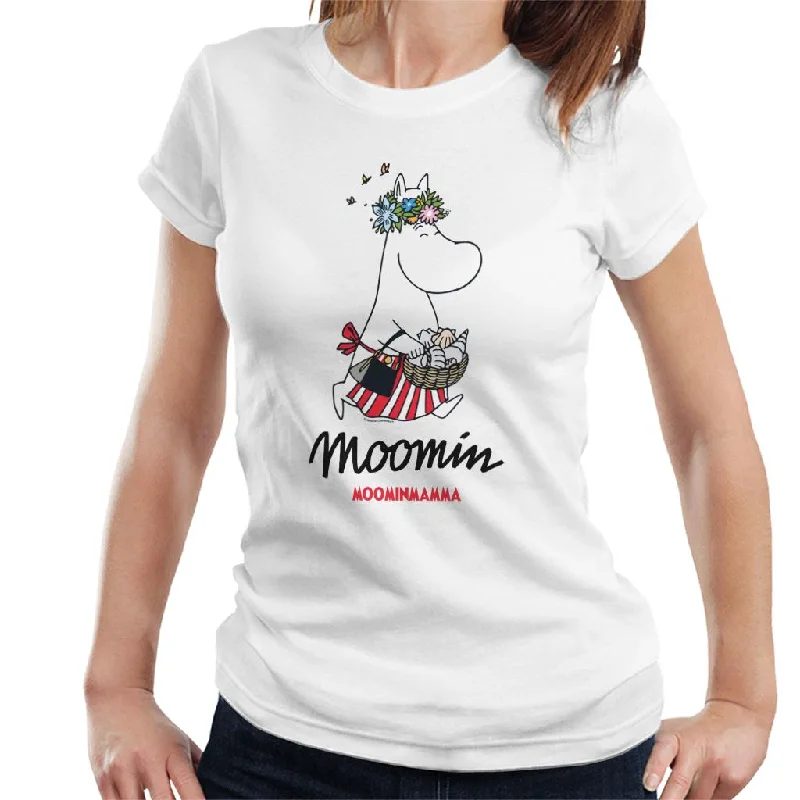 Moomin Moominmamma Flowers Shells Women's T-Shirt Seamless Knitted Crochet