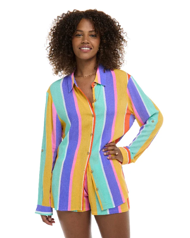 Floret Ode Loose Fit Shirt - Multi / Floret Stripe Terry Blend Velvet Blend Canvas Blend