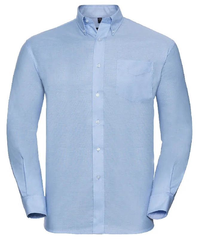 Oxford Blue - Long sleeve easycare Oxford shirt Cashmere Blend Cotton Blend Poly Blend