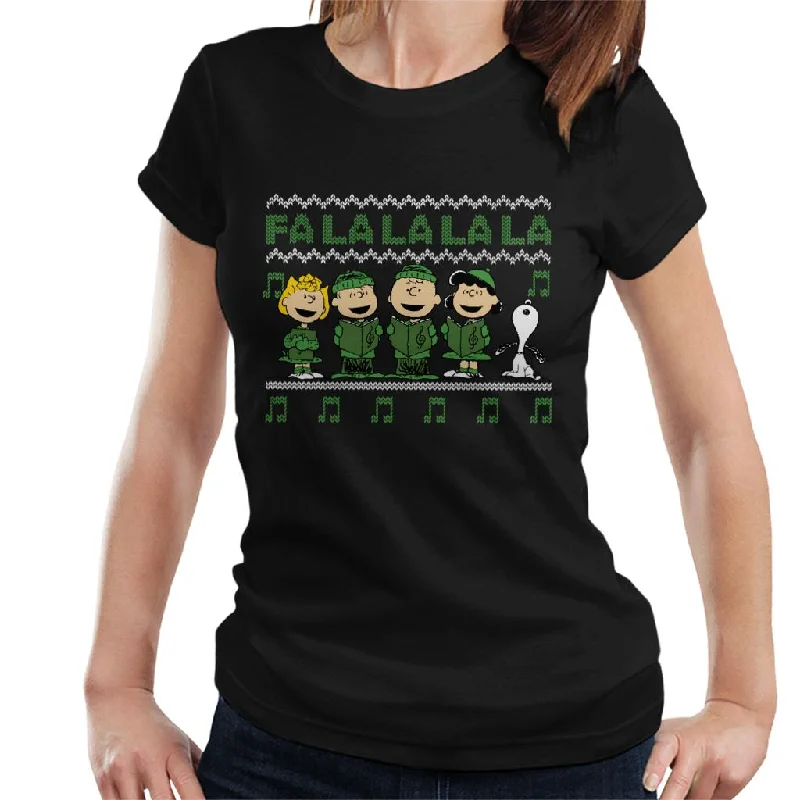 Peanuts Characters Singing A Christmas Carol Falalalala Women's T-Shirt Satin Fabric Silk Fabric Chiffon Fabric