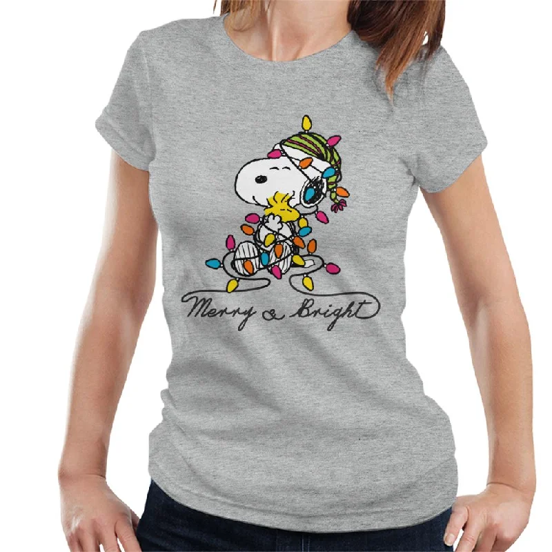 Peanuts Merry And Bright Snoopy Christmas Women's T-Shirt Elegant Classic Vintage