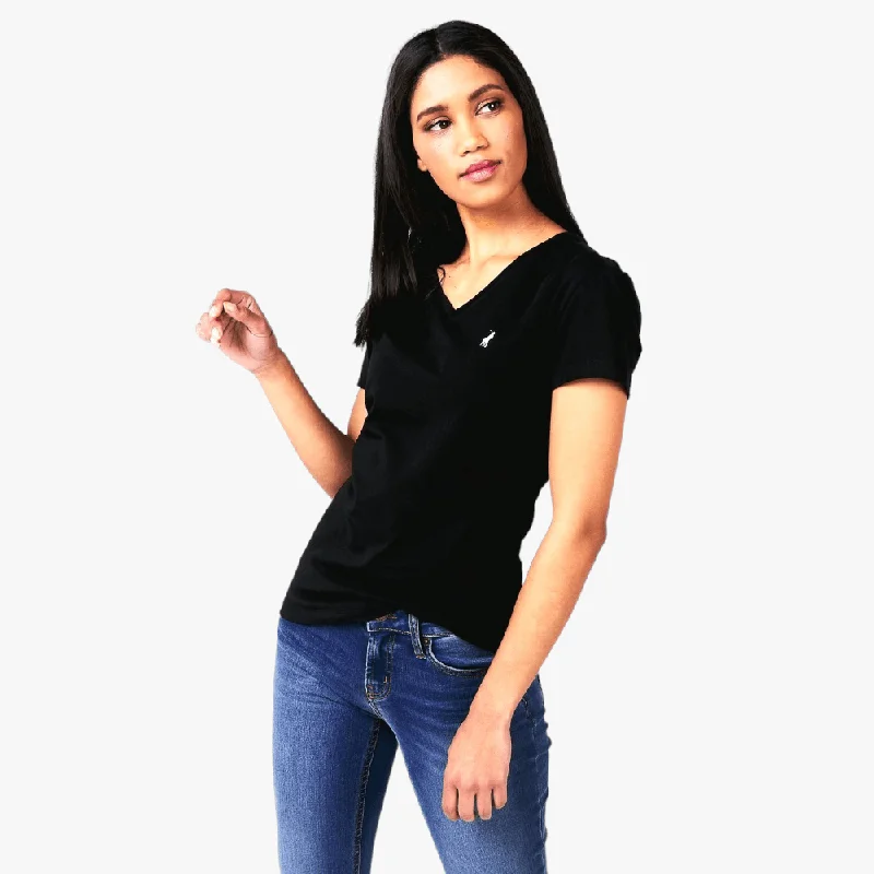 Polo Womens Kelly V Neck Stretch Short Sleeve Tee Black Chenille Fabric Brocade Fabric Lace Fabric