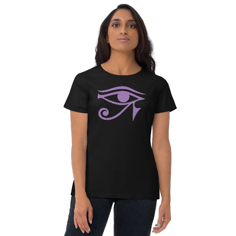 Purple Eye of Ra Egyptian Goddess Women's Short Sleeve Babydoll T-shirt Solid Print Embellished