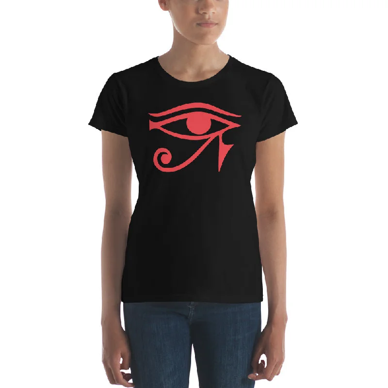 Red Eye of Ra Egyptian Goddess Women's Short Sleeve Babydoll T-shirt Mesh Canvas Denim