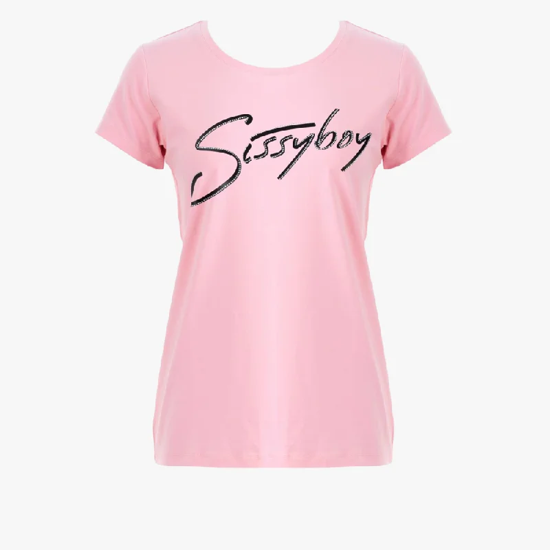 Sissy Boy Womens Multi Technique Short Sleeve Tee Bubbglegum Pink Polka Dot Checkered Tartan