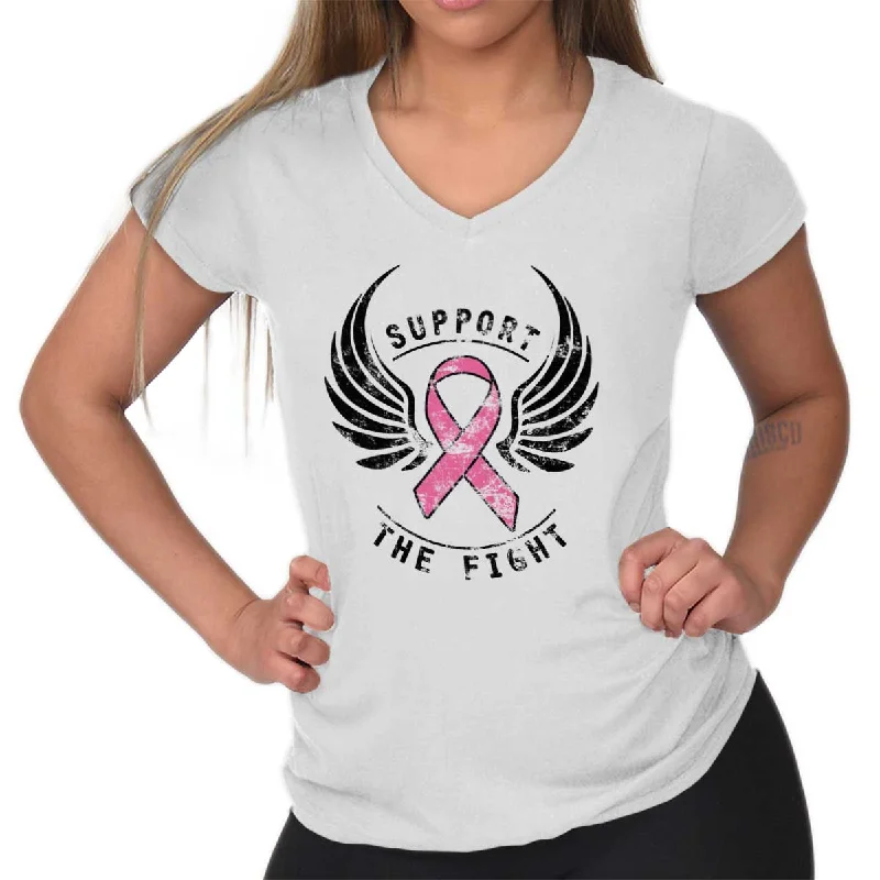 Breast Cancer Awareness Junior Fit V-Neck T Shirt Zippered Front Buttoned Front Snap Front