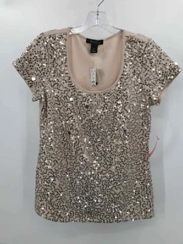 Pre-Owned WHBM Tan Size Small Sequin T-shirt Thin T-Shirt Open Front Quick Dry