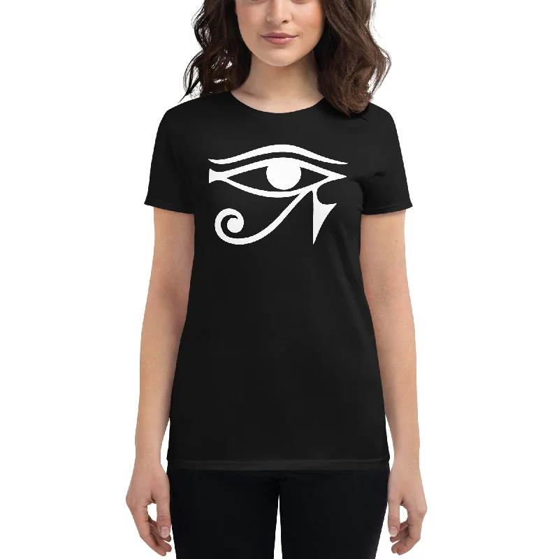 White Eye of Ra Egyptian Goddess Women's Short Sleeve Babydoll T-shirt Mesh Blend Leather Blend Suede Blend