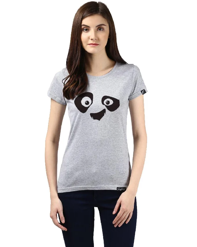 Womens Half Sleeve Pandaeyes Printed Grey Color Tshirts Zippered Front Buttoned Front Snap Front