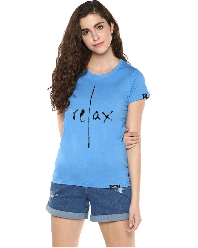 Womens Half Sleeve Relax Printed Blue Color Tshirts Fitted T-Shirt Seamless Stretchy