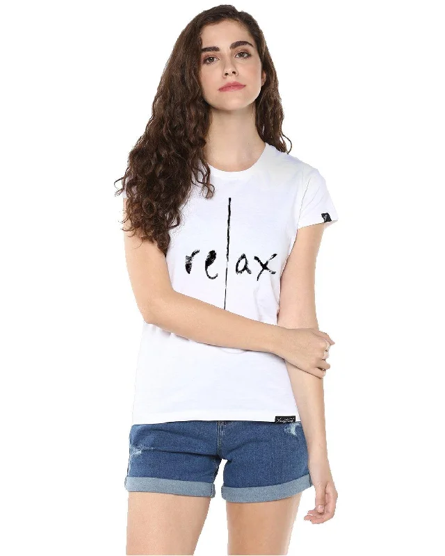 Womens Half Sleeve Relax Printed White Color Tshirts Iron Safe Non-Iron Wrinkle Free