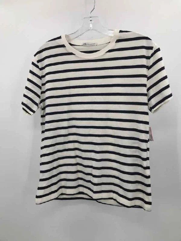 Pre-Owned Zara Ivory Size Medium Stripe T-shirt Rayon Velvet Corduroy